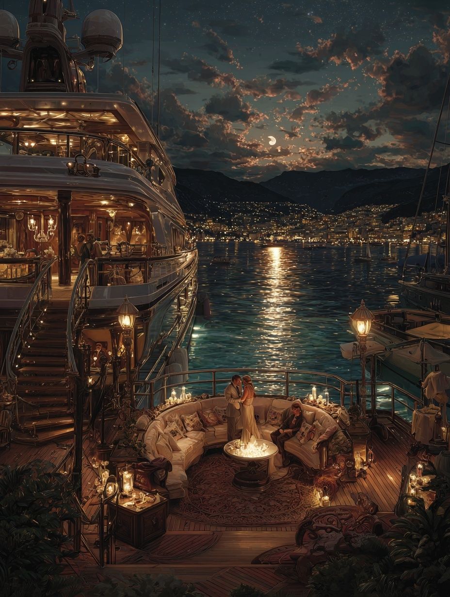 Moonlit Yacht Harbor Print. poster detail