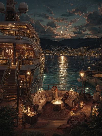 Moonlit Yacht Harbor Print. poster