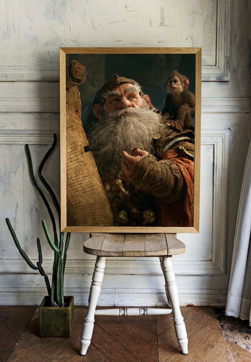 Wizard Monkey Fantasy Illustration Poster. — room view 1