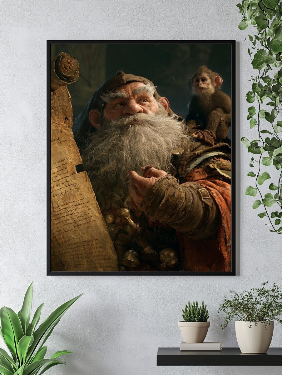 Wizard Monkey Fantasy Illustration Poster. — room view 4