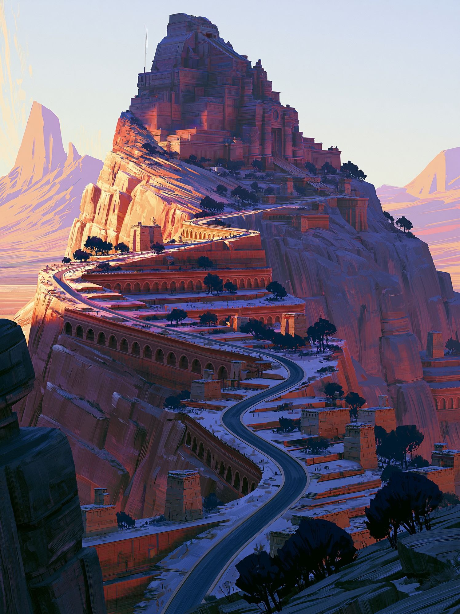 Mountain Citadel Landscape Print. poster — illustration art