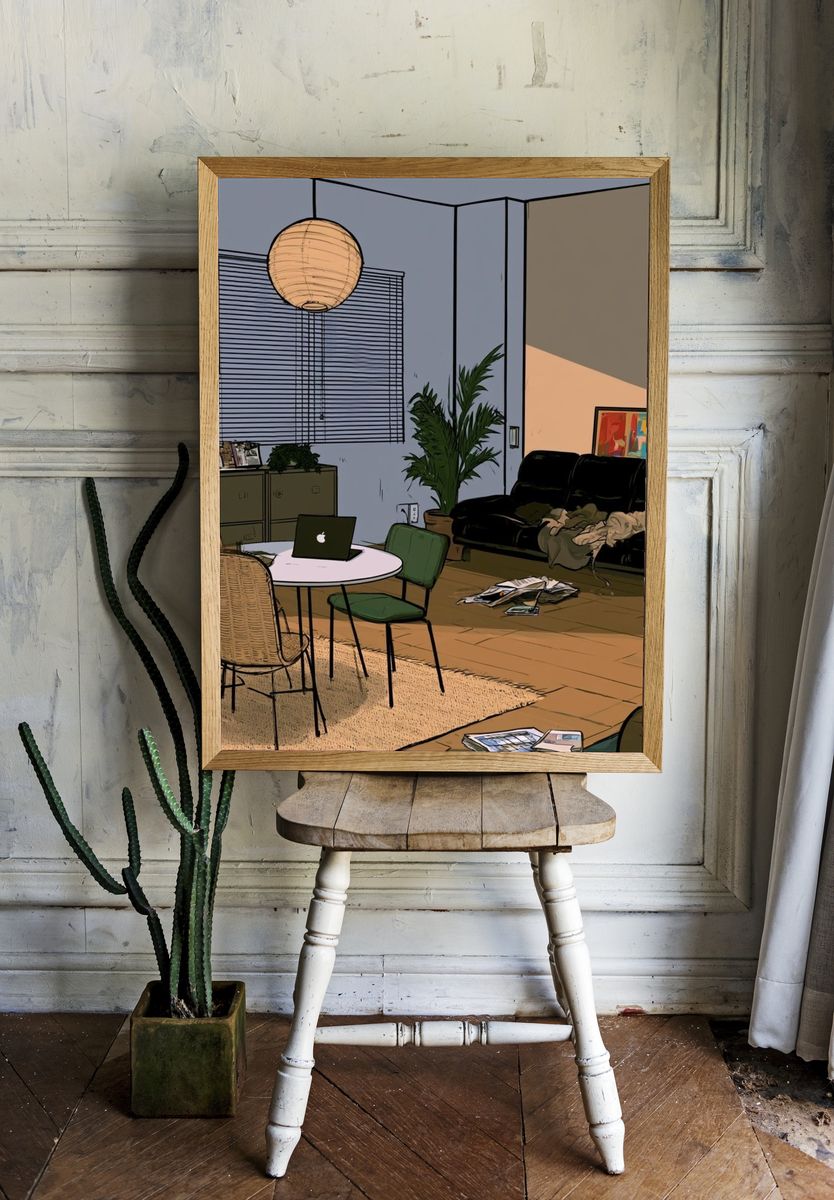 Cozy Living Room Interior Illustration Poster. — room view 1