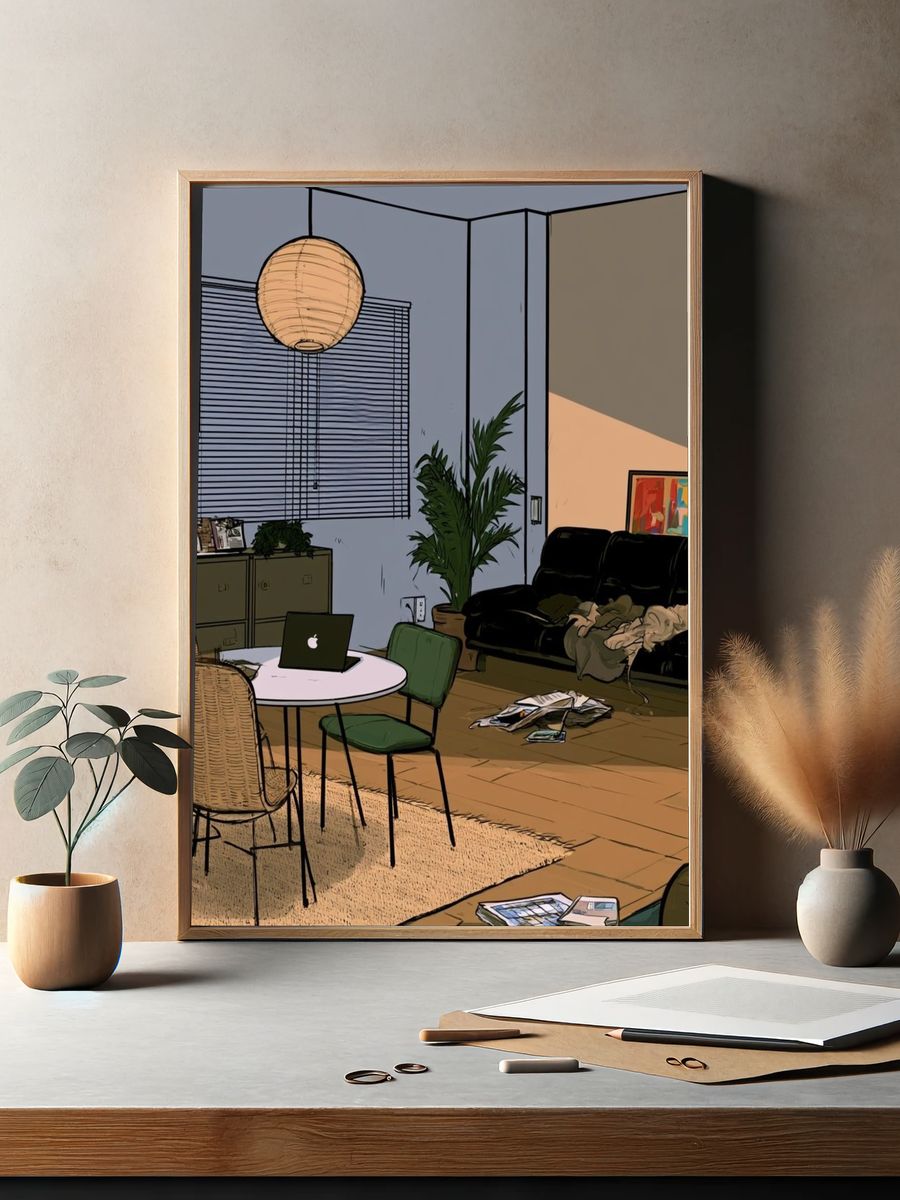 Cozy Living Room Interior Illustration Poster. — room view 2