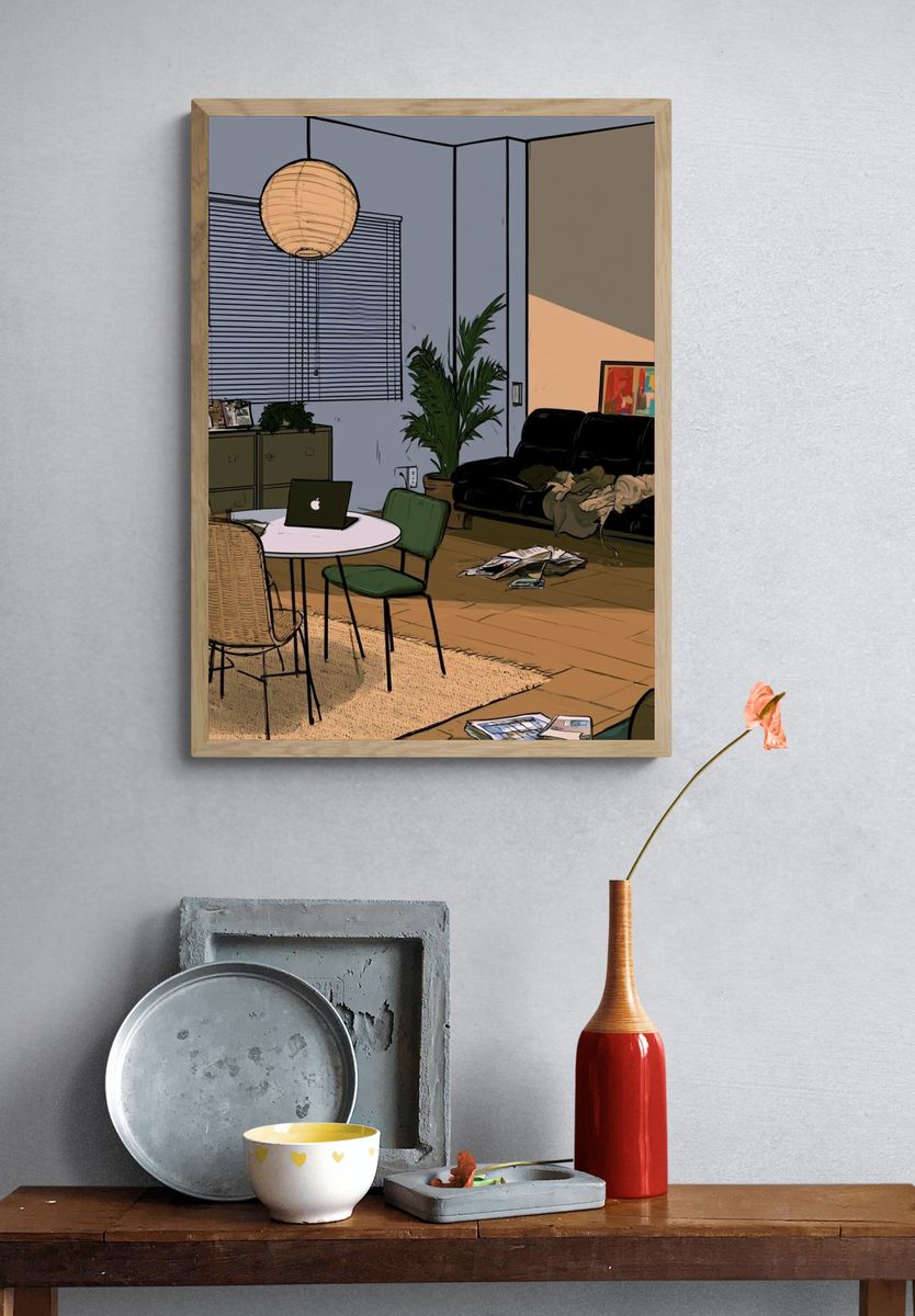 Cozy Living Room Interior Illustration Poster. — room view 3