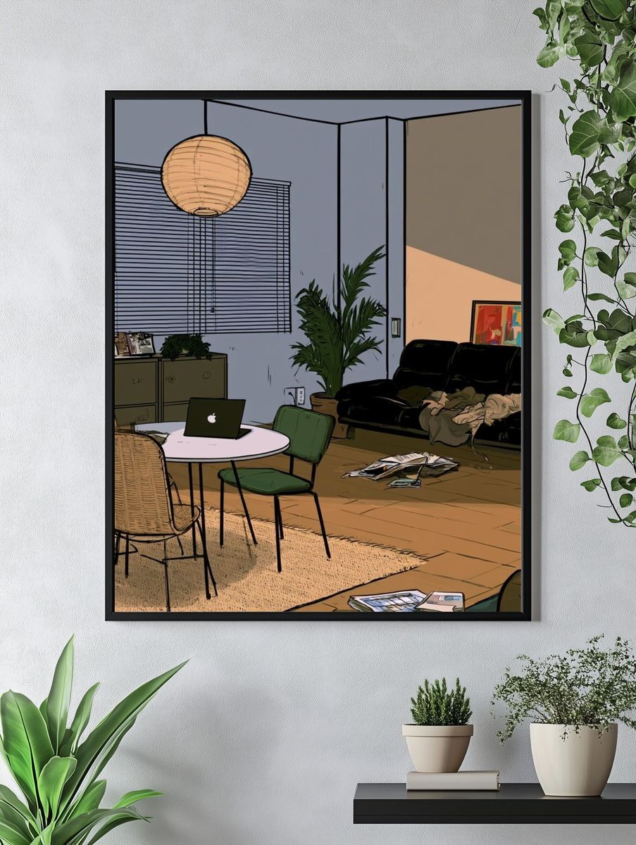 Cozy Living Room Interior Illustration Poster. — room view 4