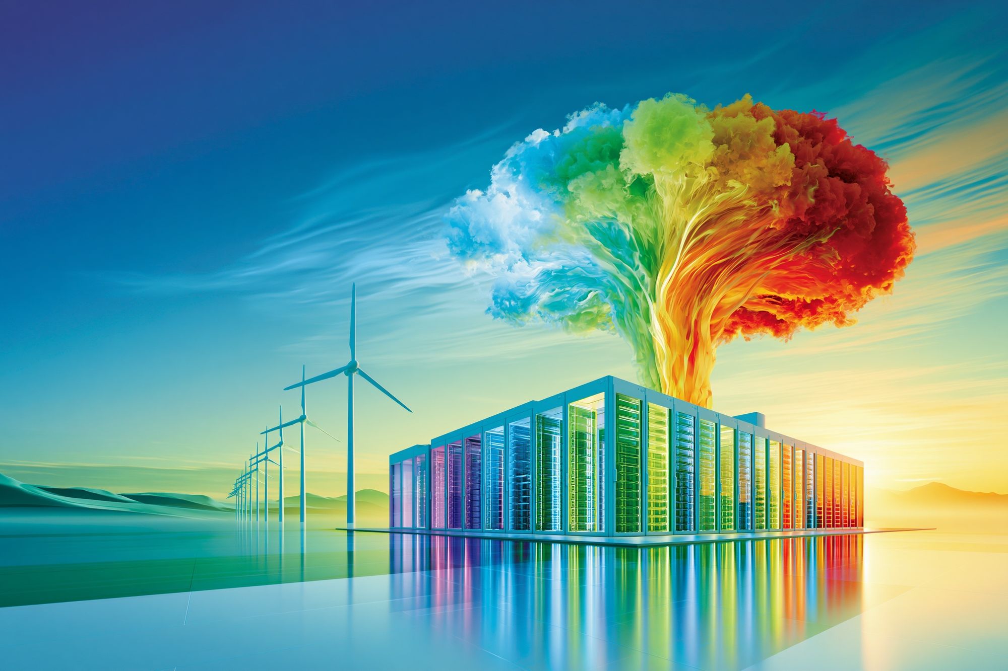 Rainbow Energy Server Farm Print. poster — illustration art