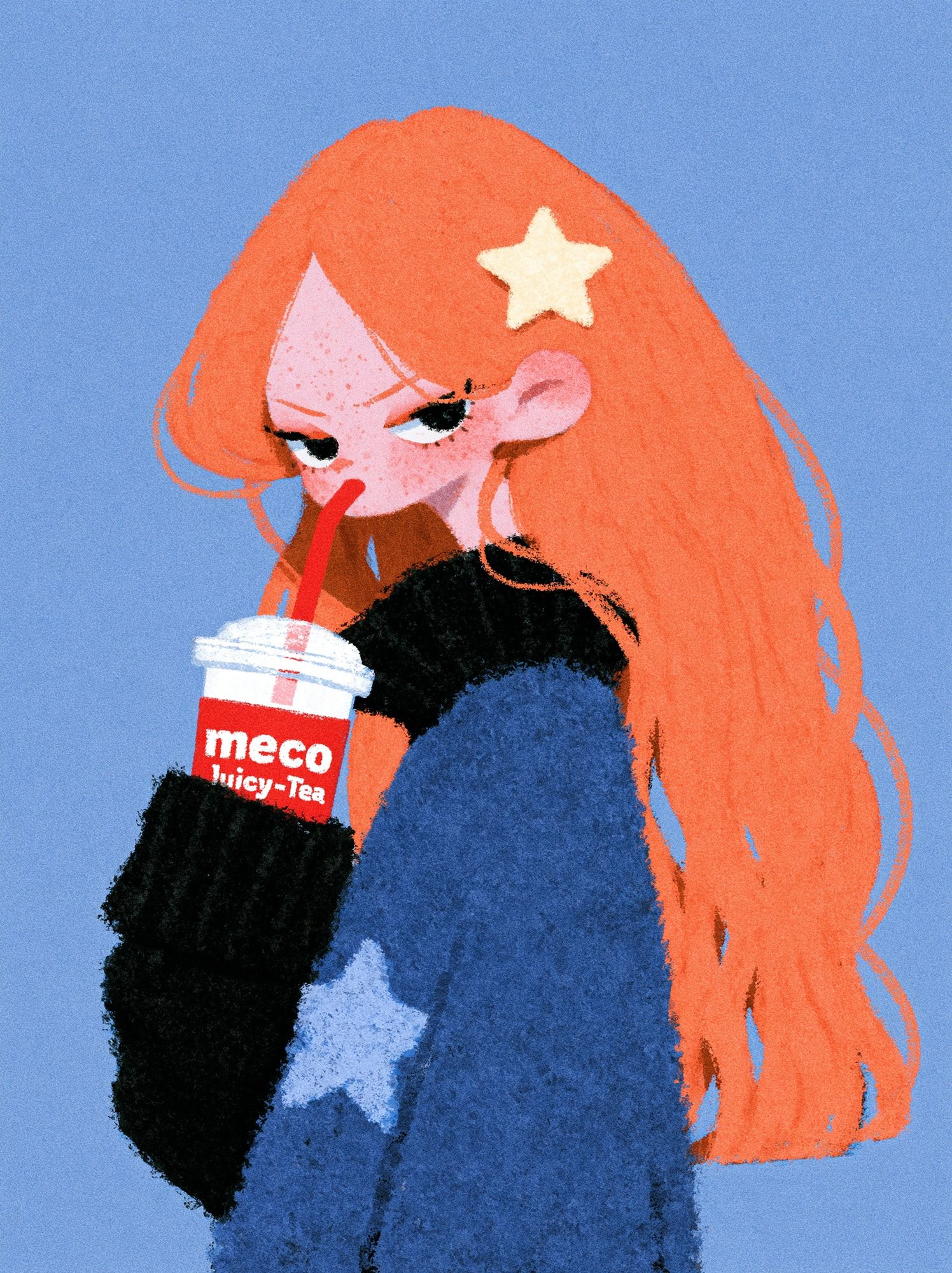 Orange-Haired Girl Illustration Print. poster detail