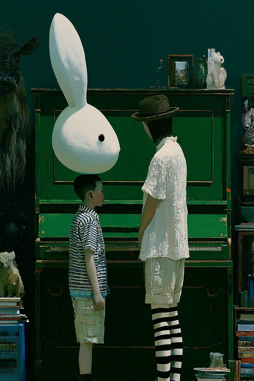 Surreal Rabbit and Child Print. poster — illustration art