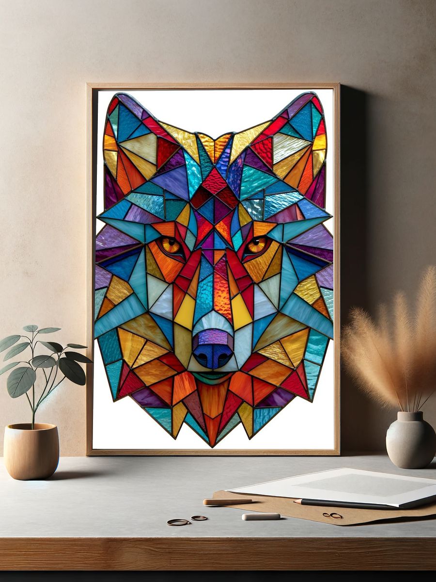 Geometric Wolf Illustration Poster. — room view 2