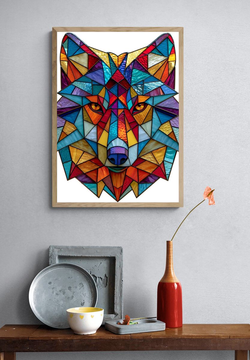 Geometric Wolf Illustration Poster. — room view 3