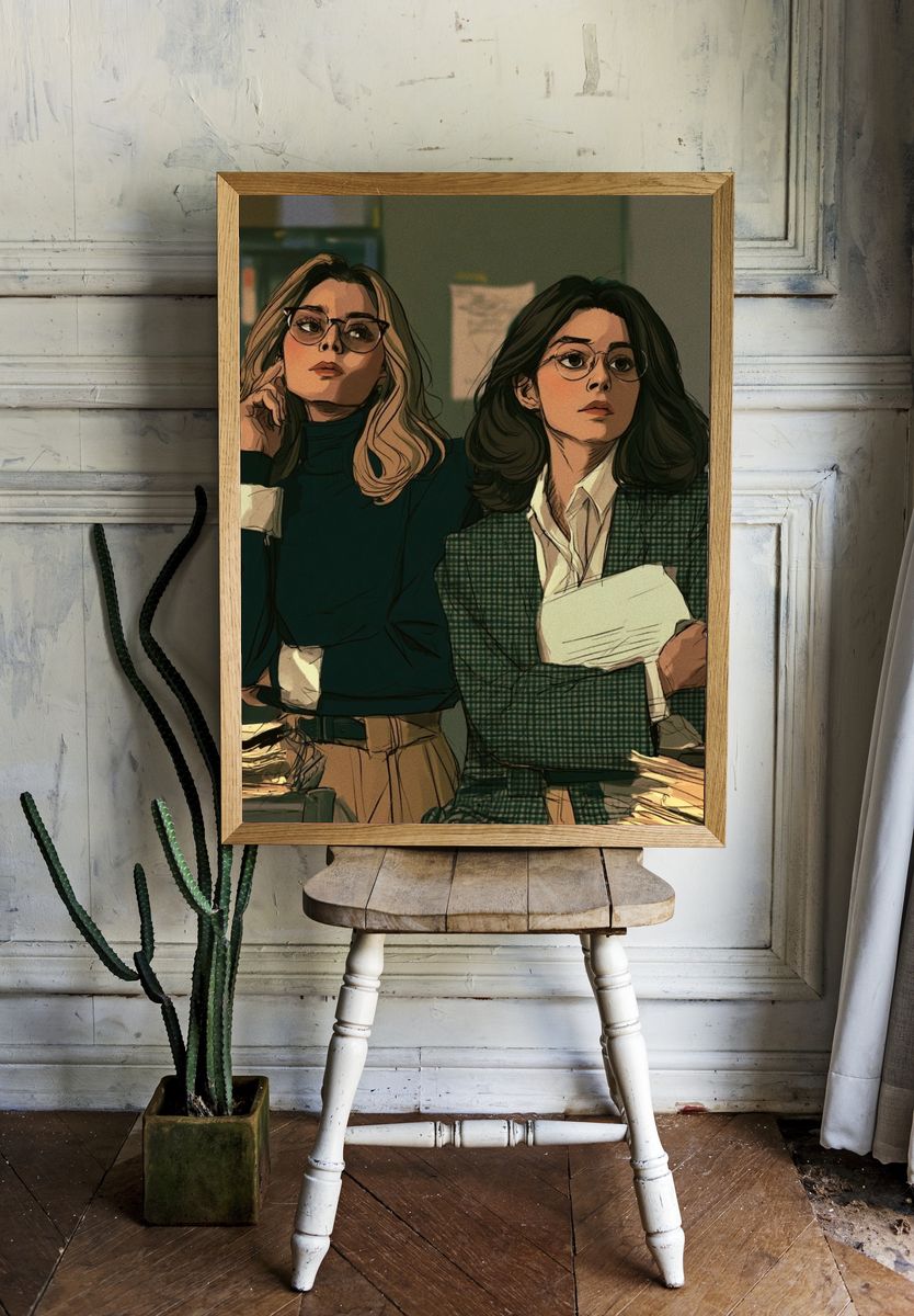 Two Women in Office Illustration Poster. — room view 1