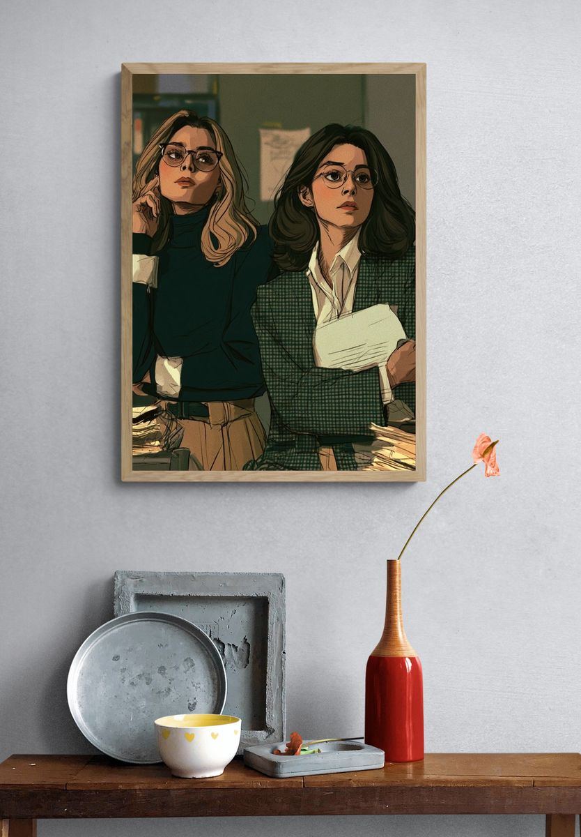 Two Women in Office Illustration Poster. — room view 3
