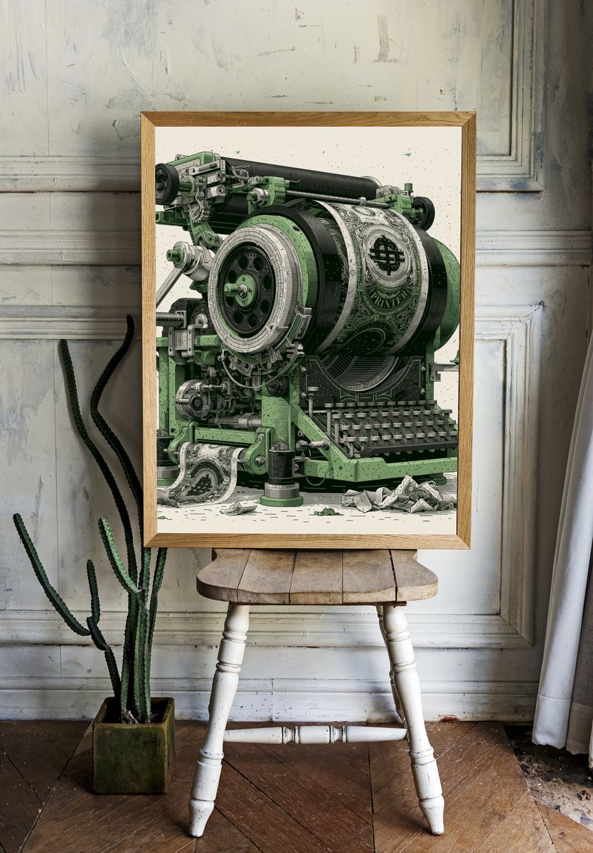 Vintage Printing Press Illustration Poster. room preview