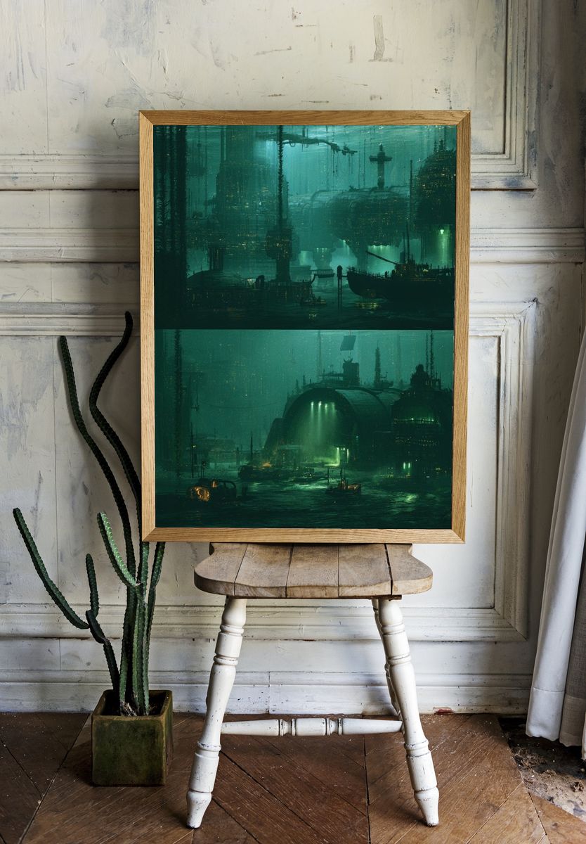Submerged Neon Cityscape Print. — room view 1