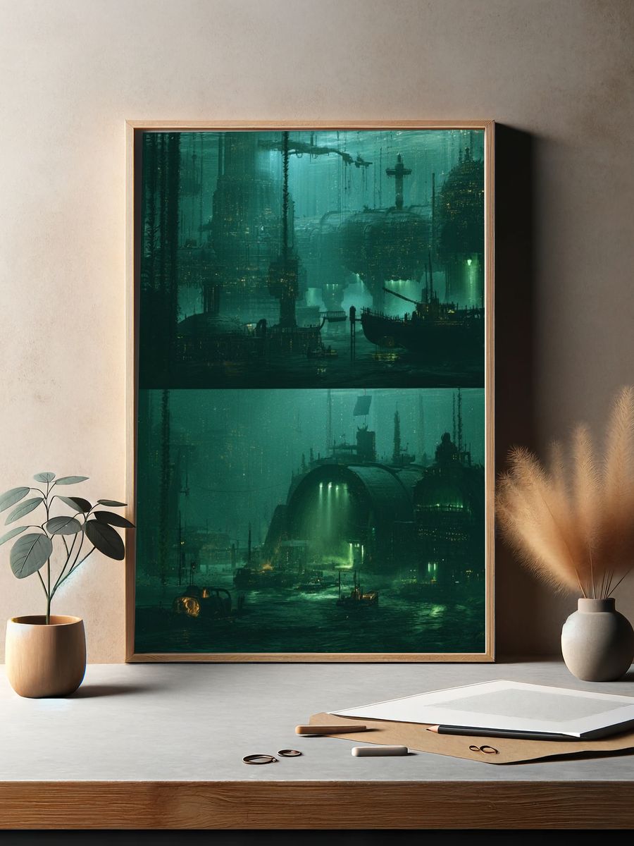 Submerged Neon Cityscape Print. — room view 2