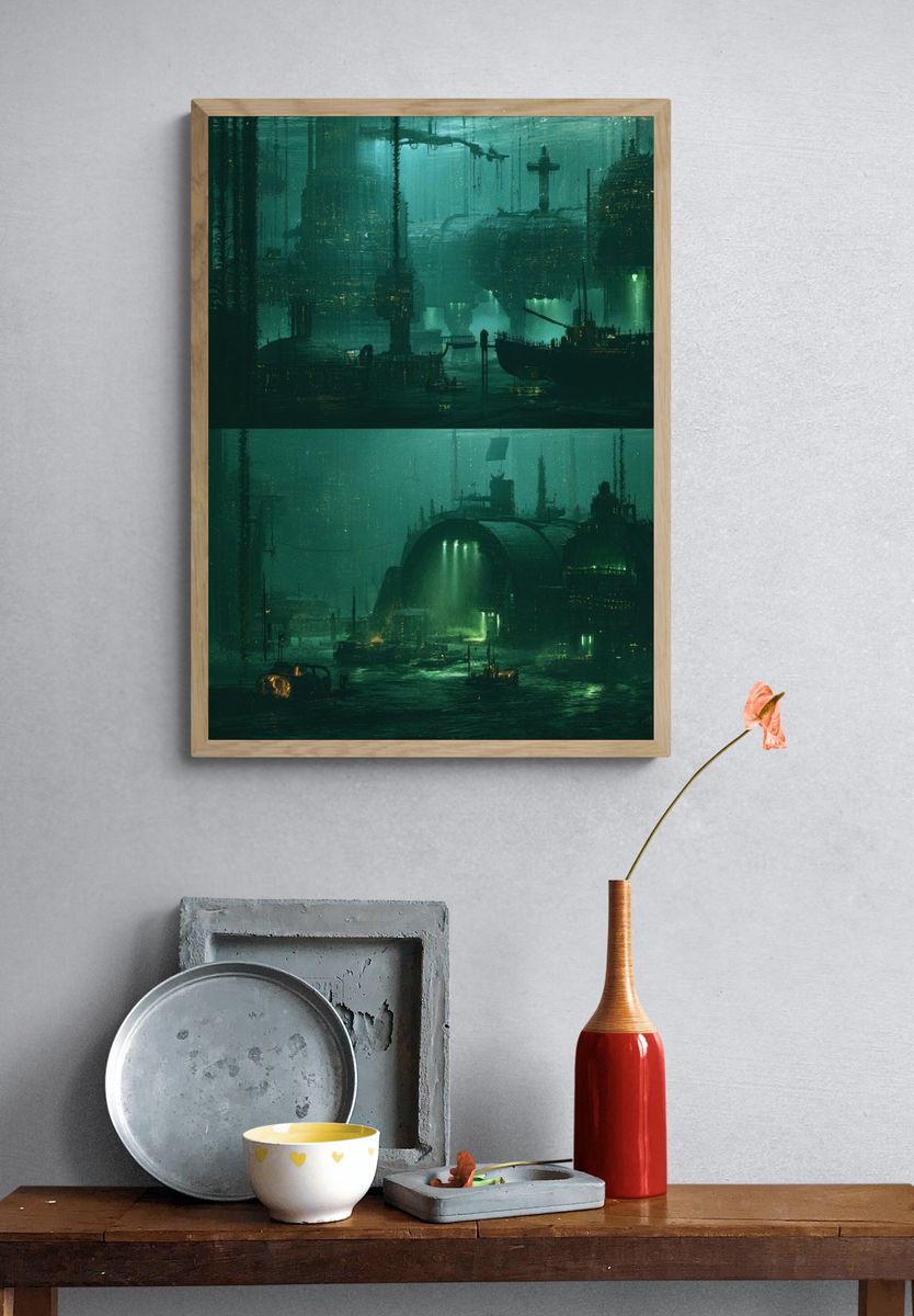 Submerged Neon Cityscape Print. — room view 3