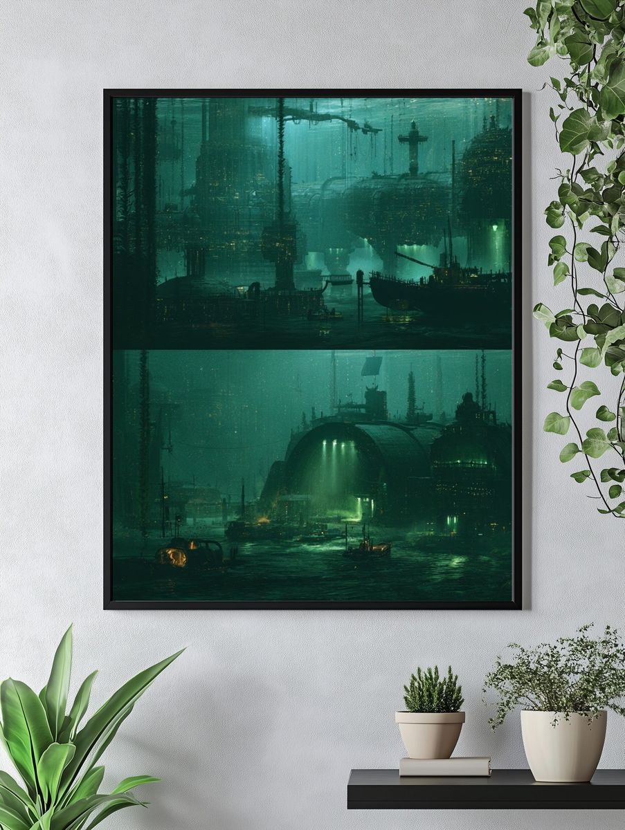 Submerged Neon Cityscape Print. — room view 4