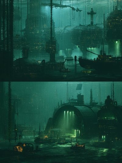 Submerged Neon Cityscape Print. poster