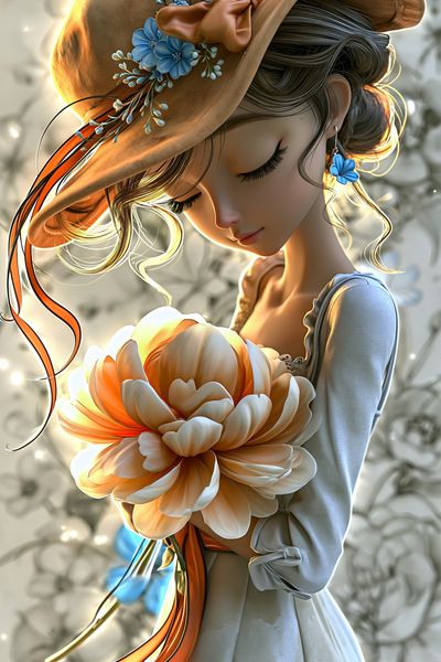 Floral Girl Portrait Illustration Poster. poster