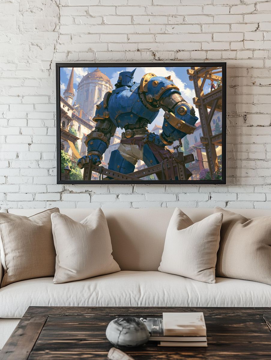 Giant Blue Knight Illustration Poster. room preview