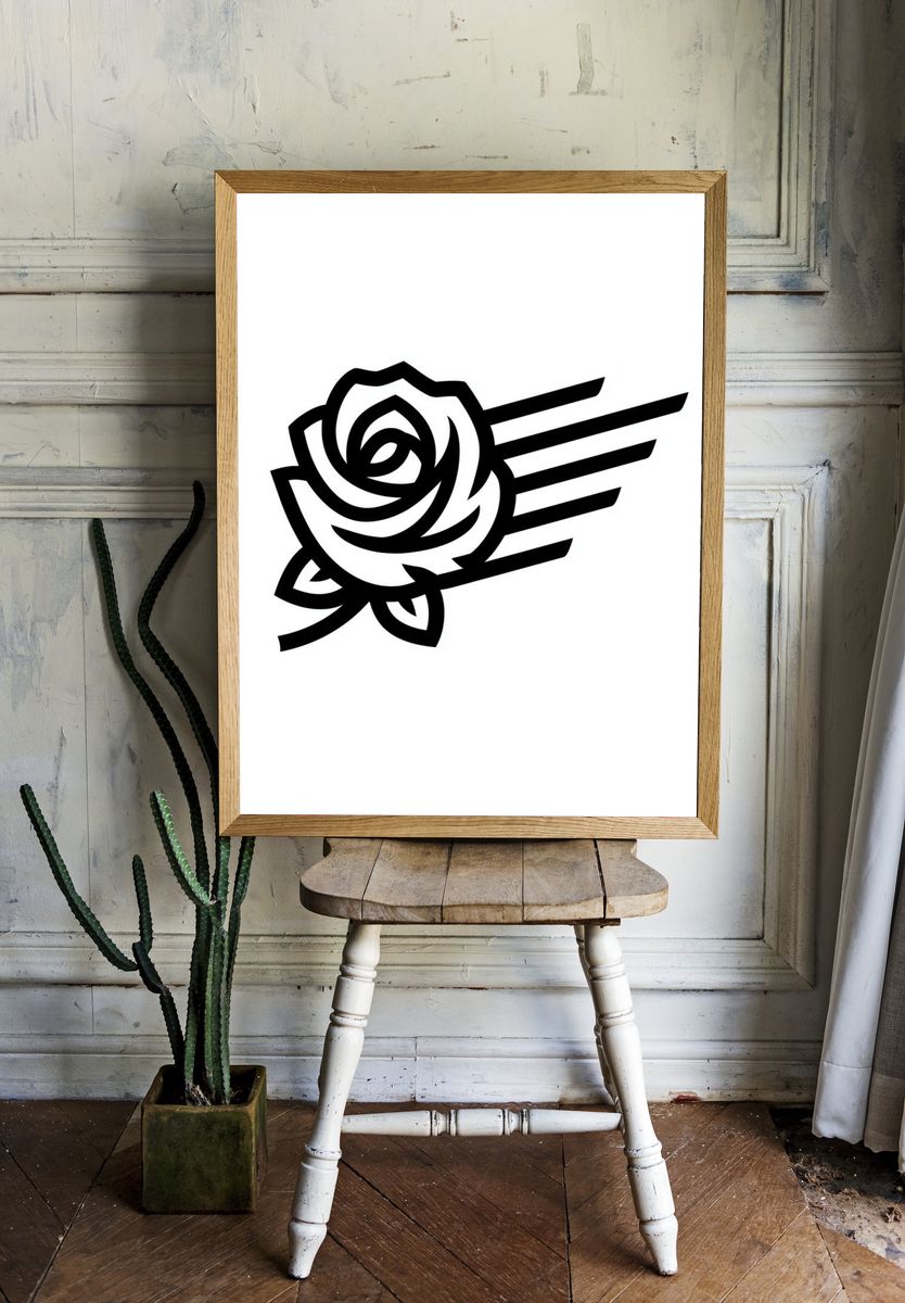 Black Rose Minimalist Print. room preview