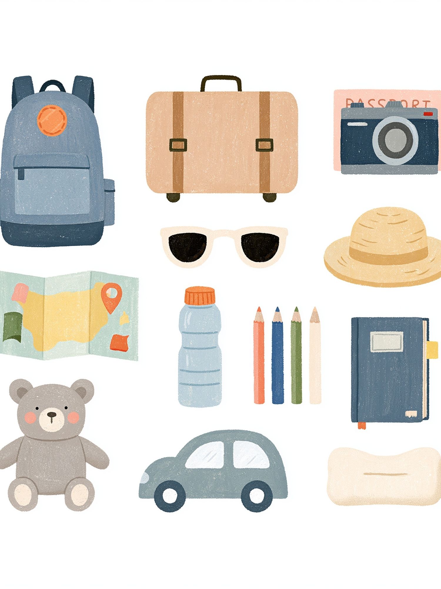 Cute Travel Icons Illustration Poster. poster detail