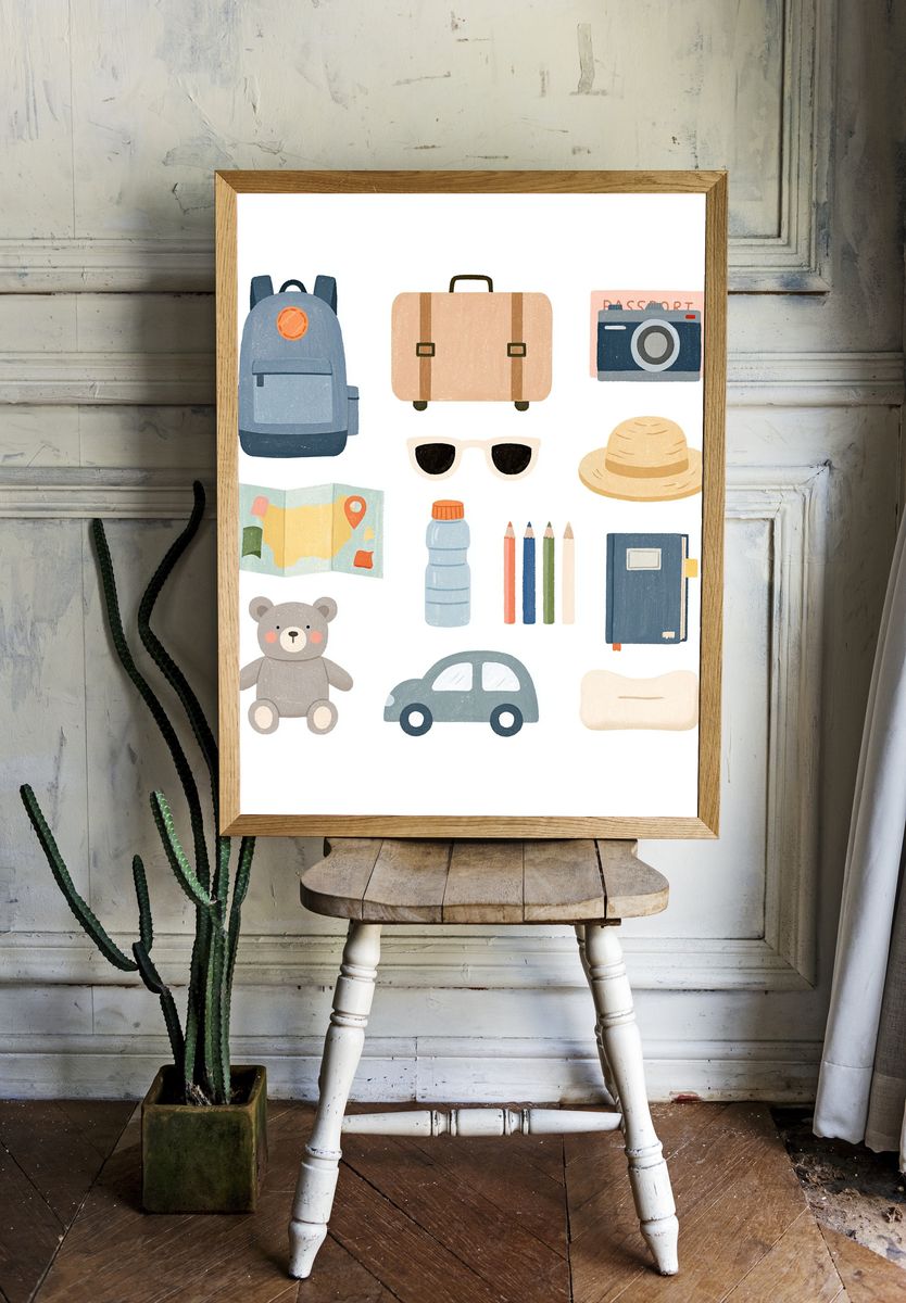 Cute Travel Icons Illustration Poster. — room view 1