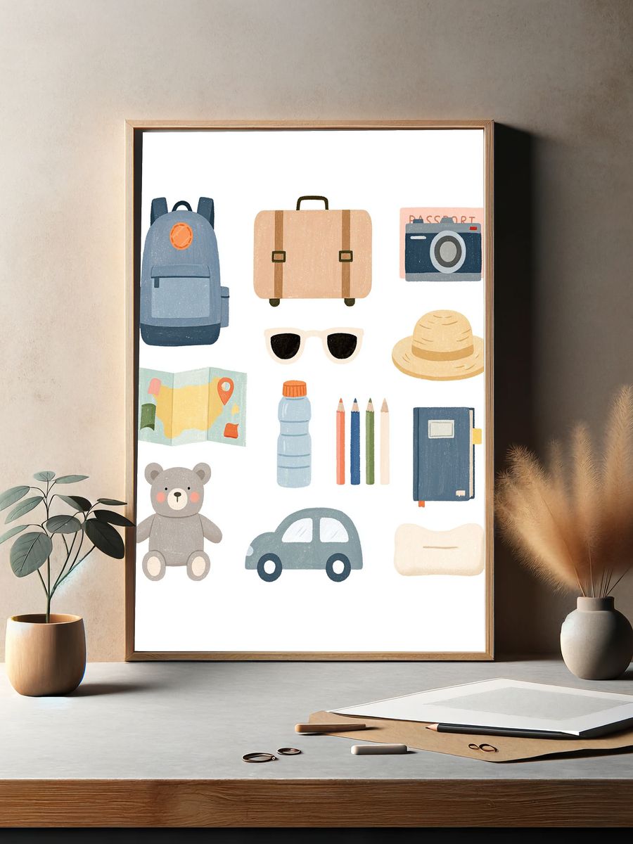 Cute Travel Icons Illustration Poster. — room view 2