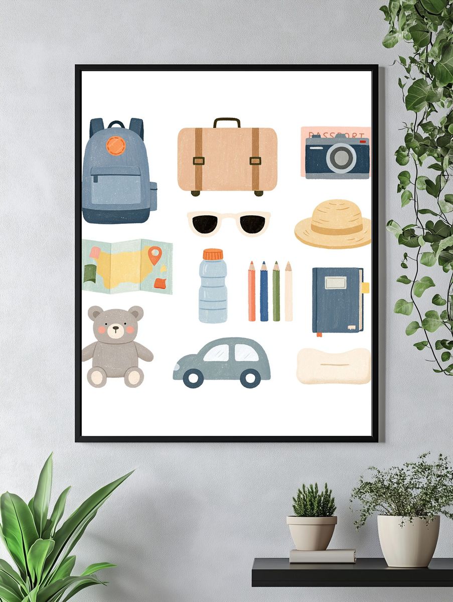 Cute Travel Icons Illustration Poster. — room view 4