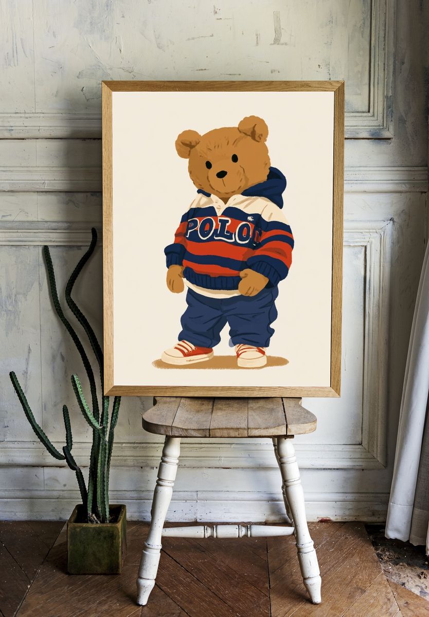 Teddy Bear Streetwear Illustration Poster. — room view 1