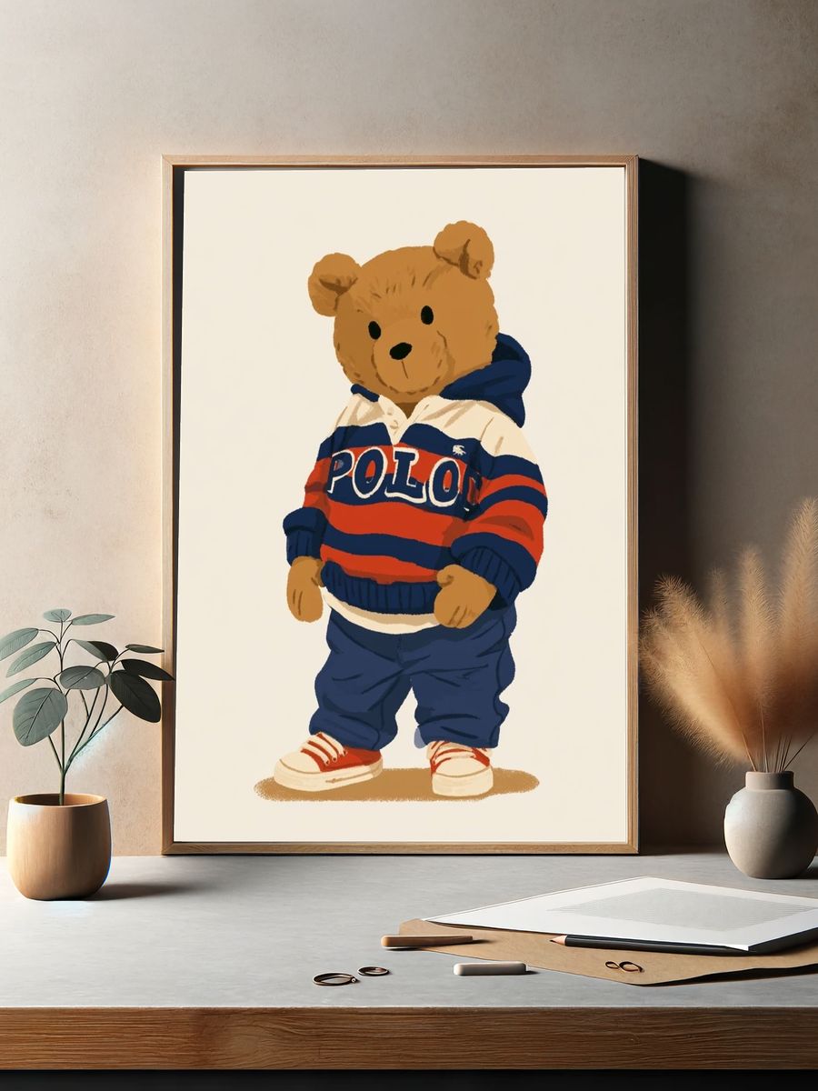 Teddy Bear Streetwear Illustration Poster. — room view 2