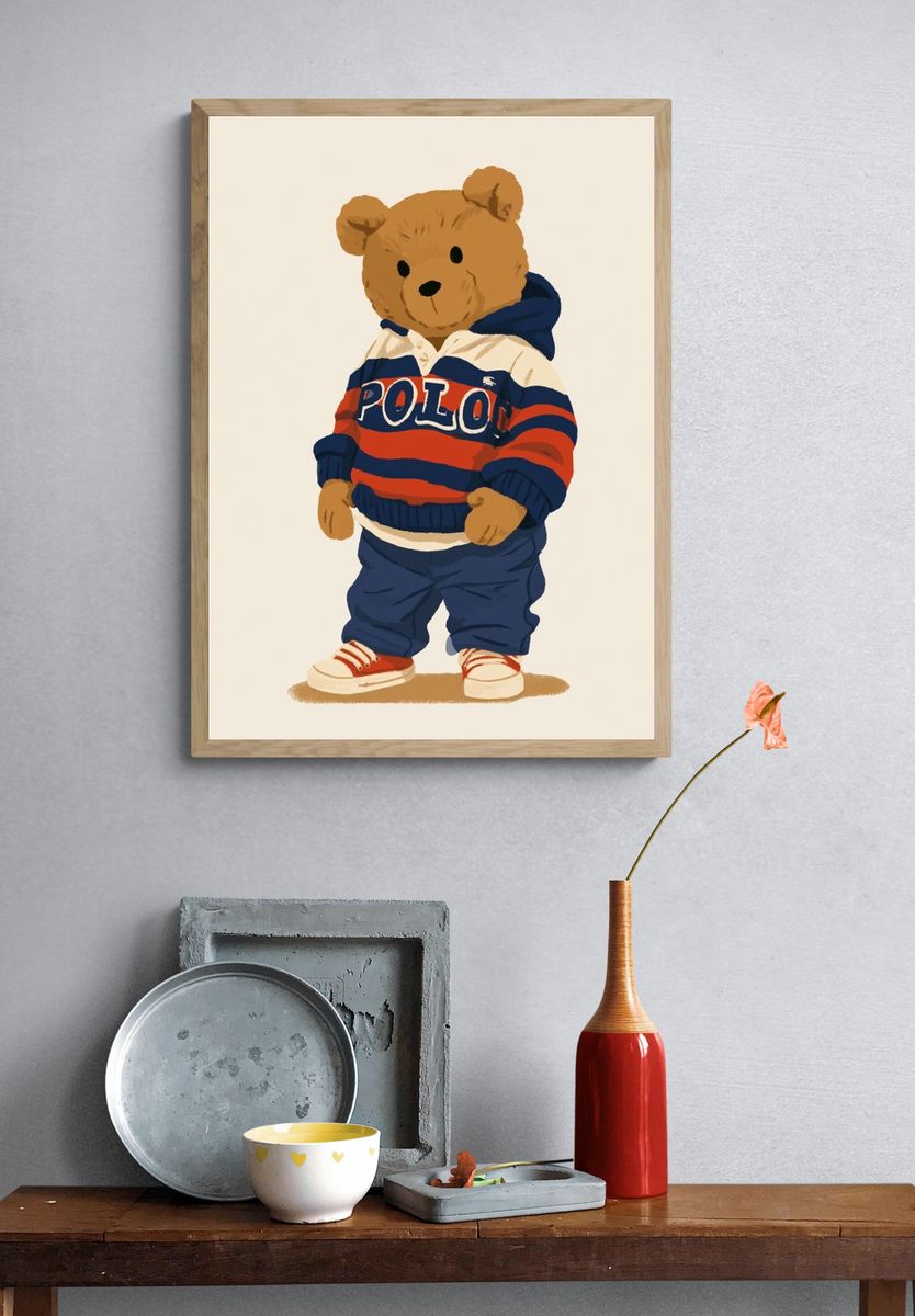 Teddy Bear Streetwear Illustration Poster. — room view 3