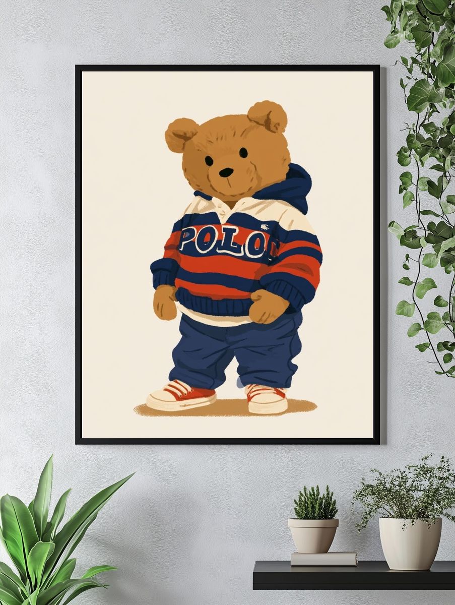 Teddy Bear Streetwear Illustration Poster. — room view 4