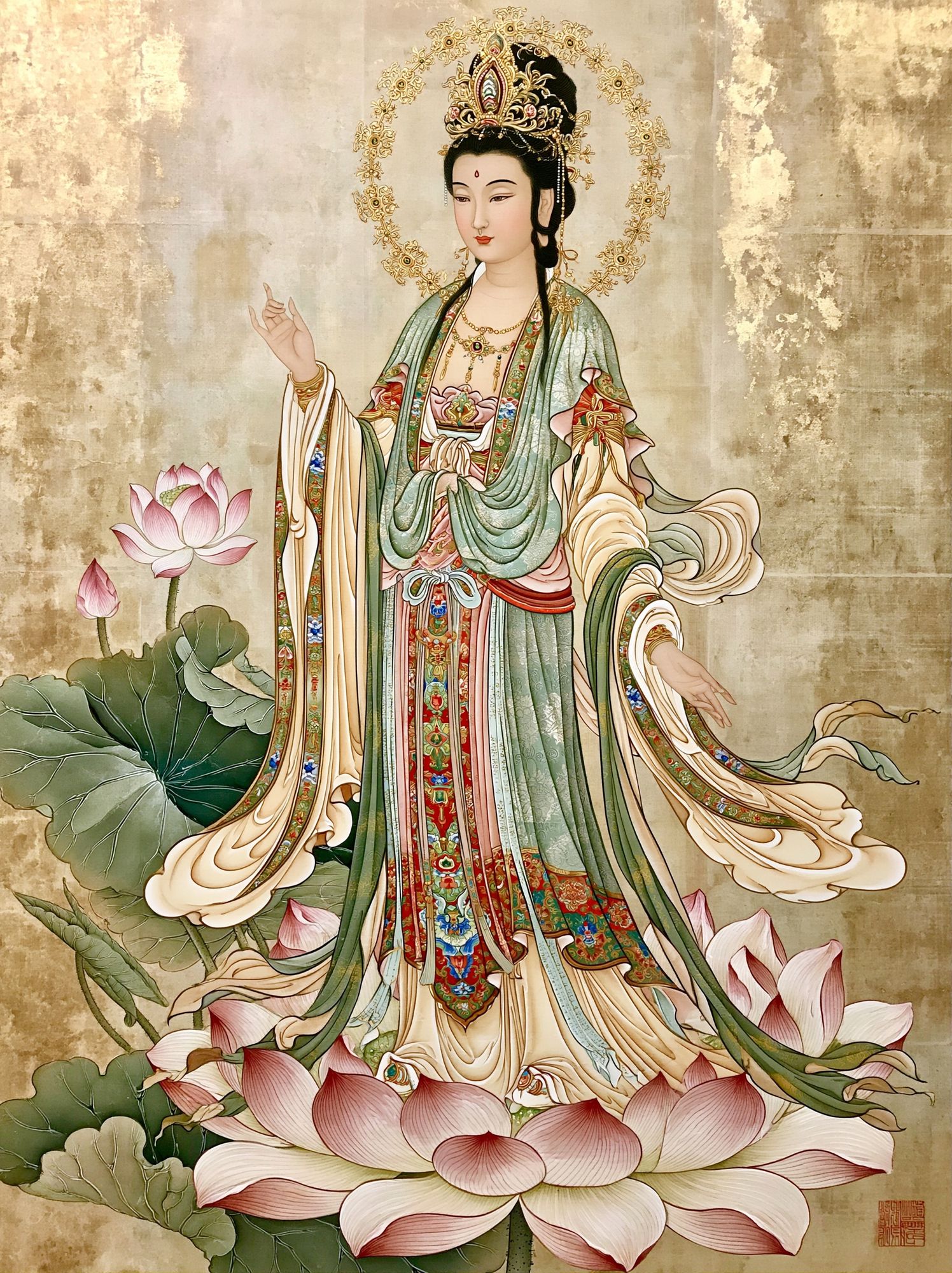 Guanyin Lotus Blossom Illustration Poster. poster detail