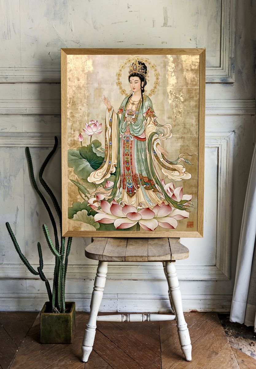 Guanyin Lotus Blossom Illustration Poster. — room view 1