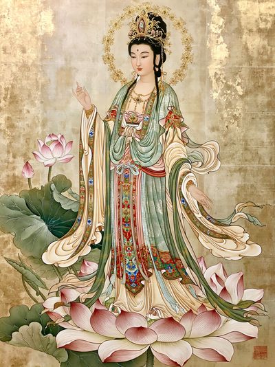 Guanyin Lotus Blossom Illustration Poster.