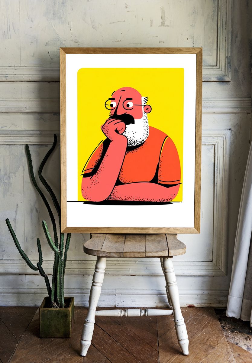Thoughtful Man Illustration Poster. — room view 1