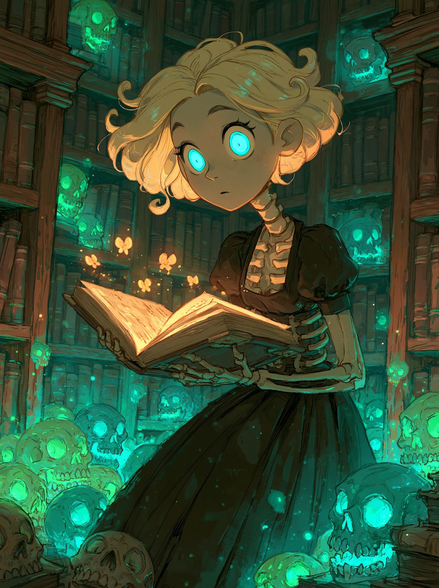 Ghost Library Girl Illustration Poster. poster — illustration art