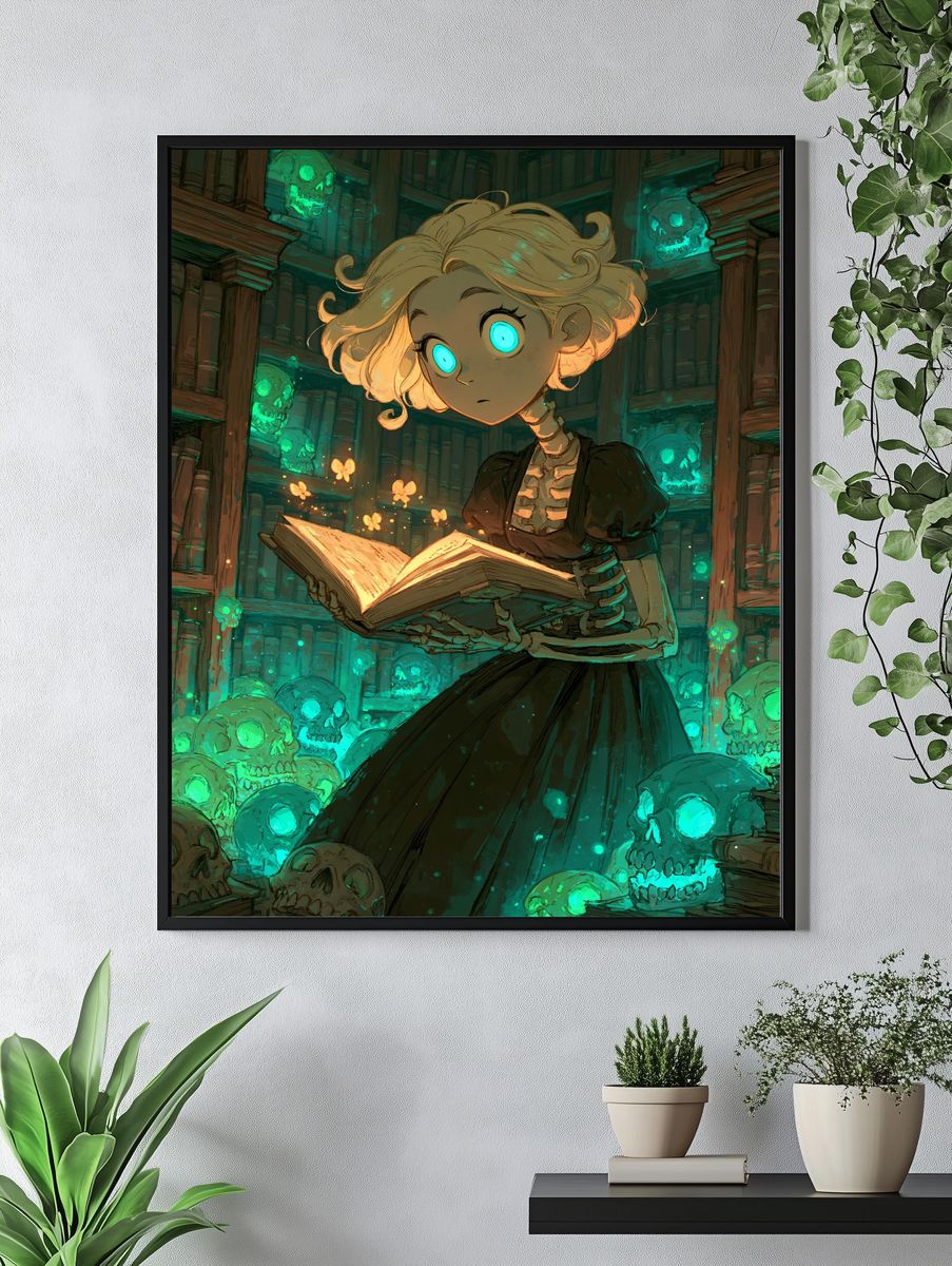 Ghost Library Girl Illustration Poster. — room view 4
