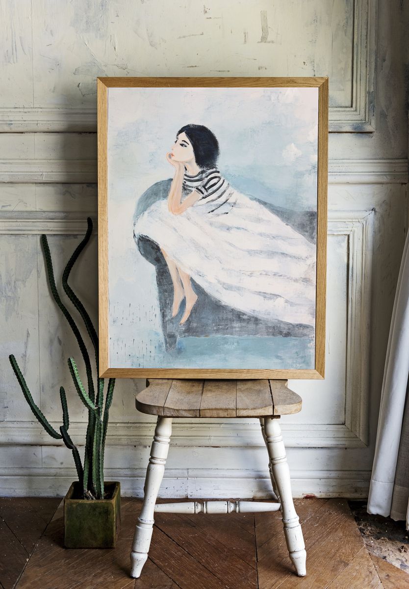 Contemplative Woman — Illustration Print room preview