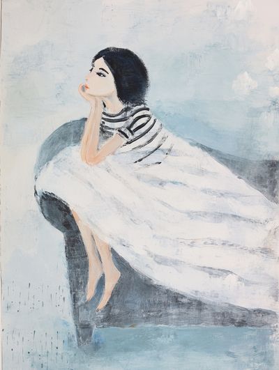 Contemplative Woman — Illustration Print. poster print