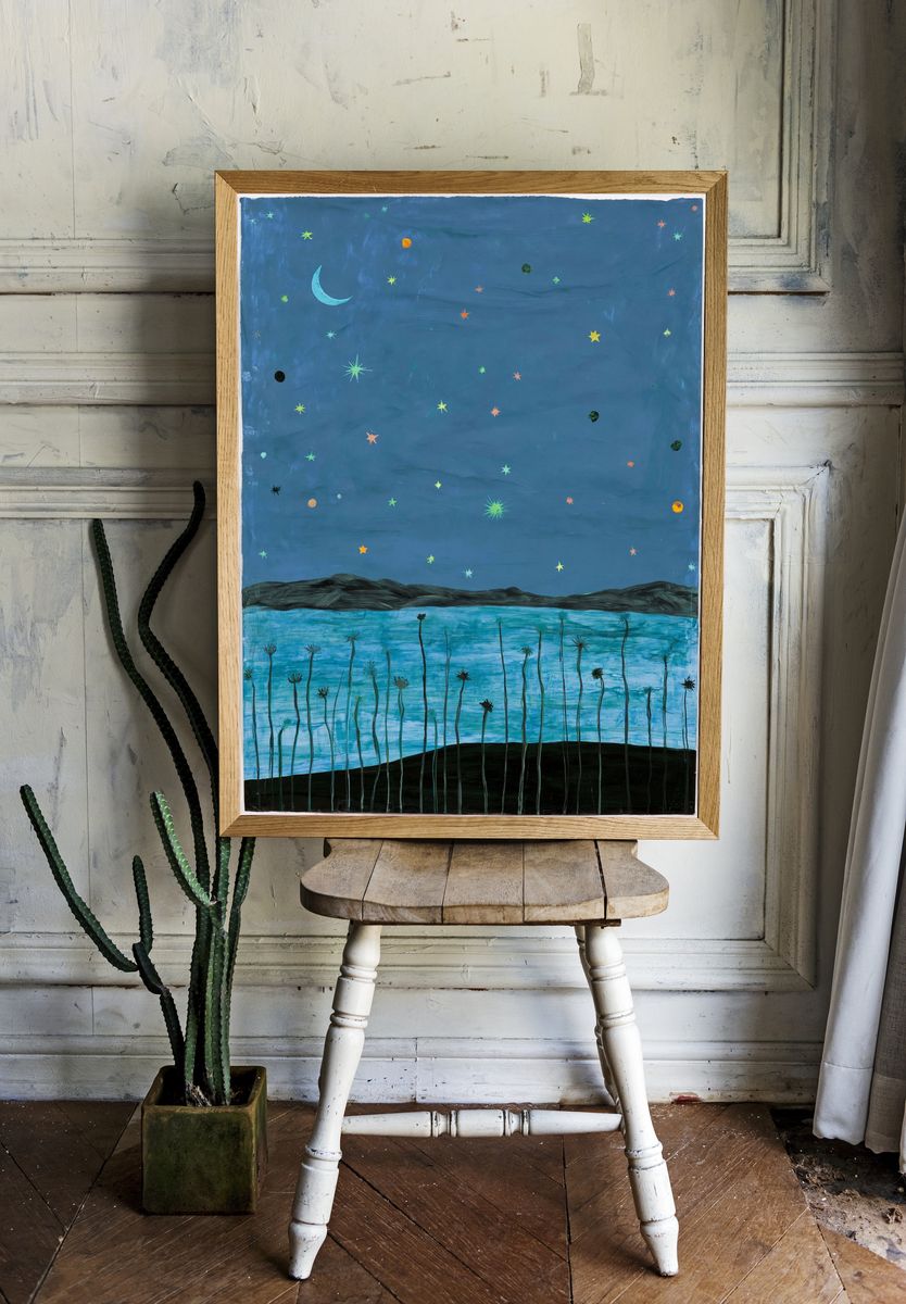 Starry Night Landscape Illustration Poster. room preview