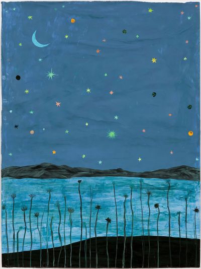 Starry Night Landscape Illustration Poster.