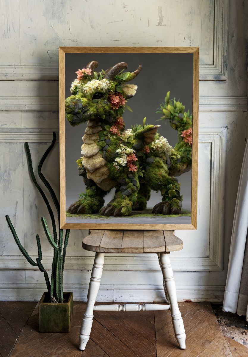 Floral Moss Dragon — Illustration Print. — room view 1