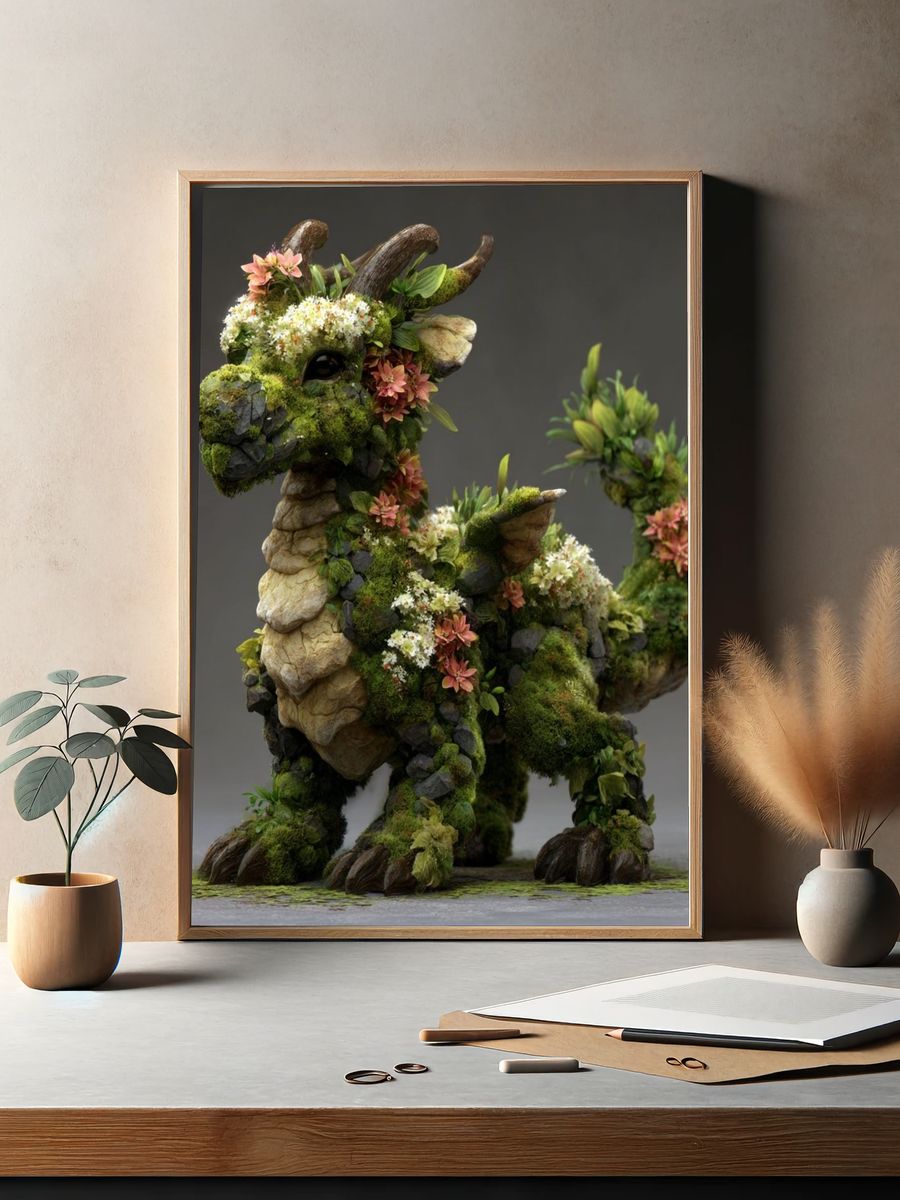 Floral Moss Dragon — Illustration Print. — room view 2