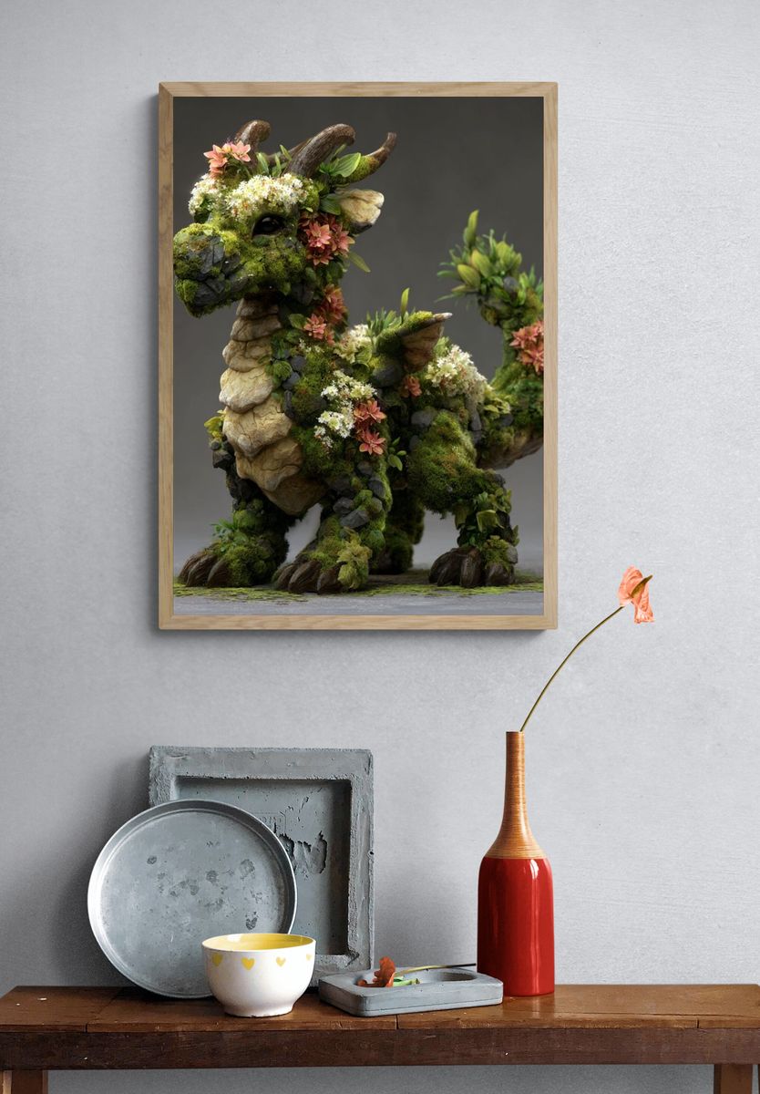 Floral Moss Dragon — Illustration Print. — room view 3