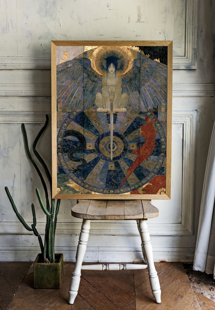 Celestial Angel Wheel Illustration Poster. room preview