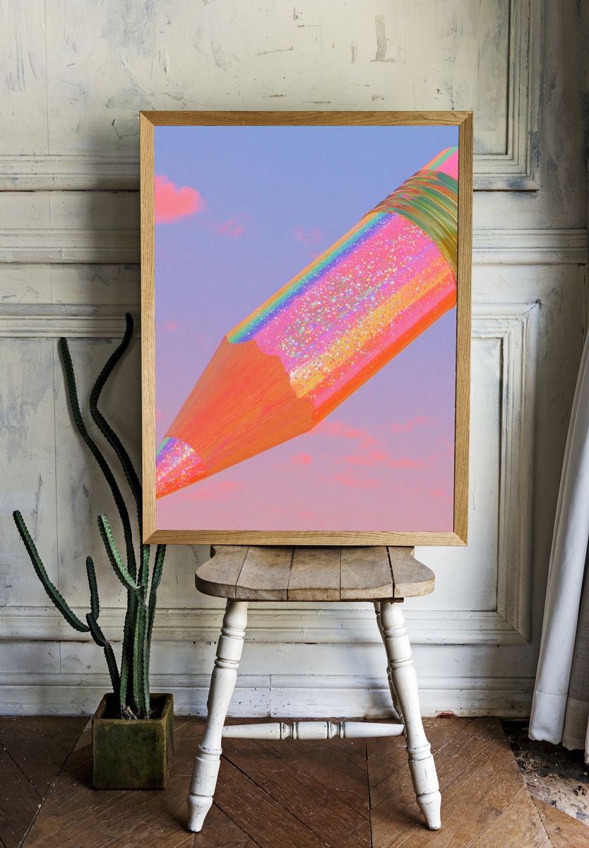 Rainbow Pencil Digital Art Print. — room view 1