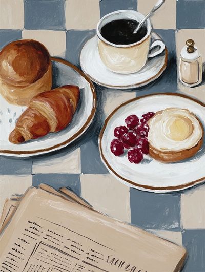 French Breakfast Table Illustration Poster. poster