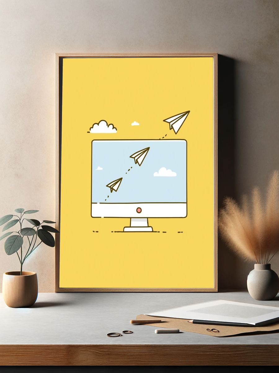 Paper Airplane Monitor Illustration Poster. — room view 2